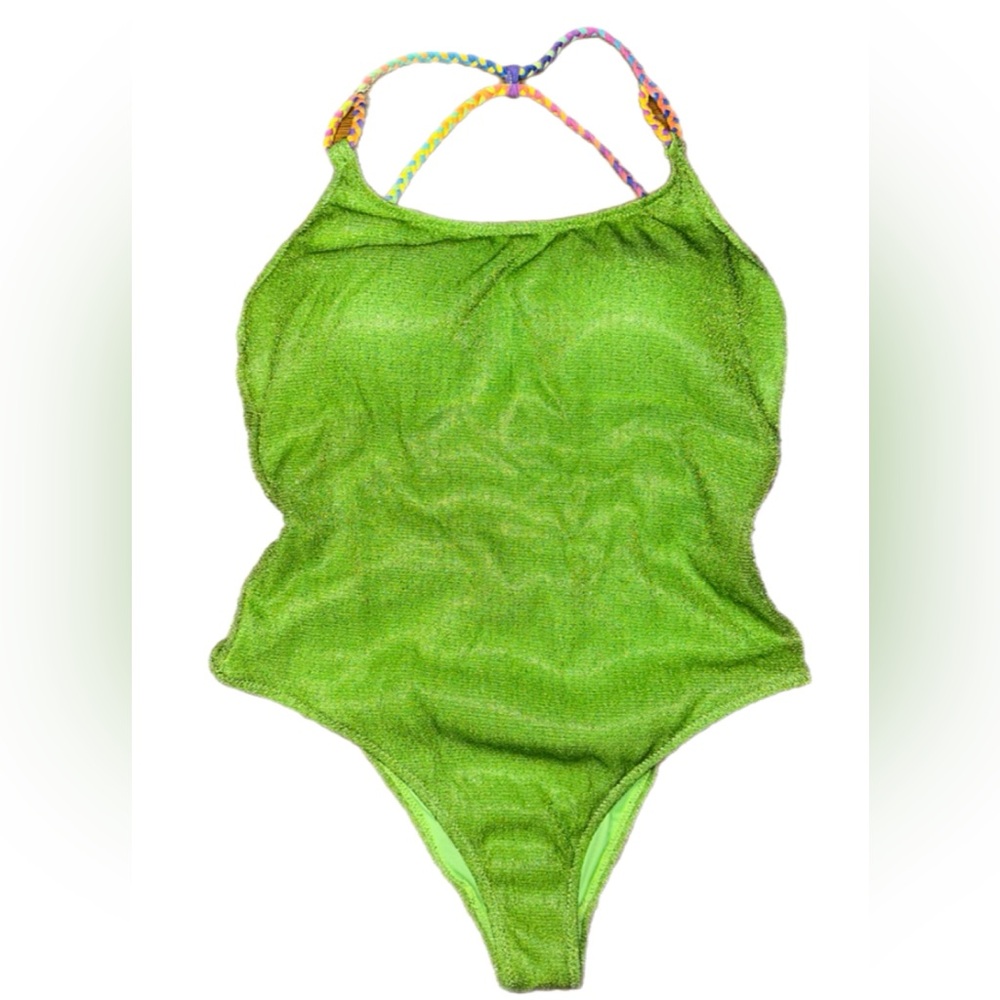 Kurt Geiger Glitter Green One Piece Swimsuit with Breaded Straps